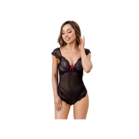 LIVCO CORSETTI FASHION - EVELYN LC 20243 BODY CON PROFILI IN PIZZO E TRASPARENZE NERO S/M