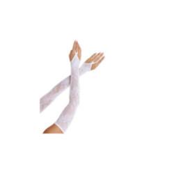 LEG AVENUE - GUANTI SCALDA MANICOTTI IN PIZZO FLOREALE EXTRA LUNGHI BIANCHI