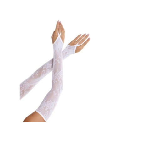 LEG AVENUE - GUANTI SCALDA MANICOTTI IN PIZZO FLOREALE EXTRA LUNGHI BIANCHI