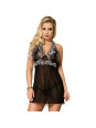 Subblime Babydoll Nero con Dettagli Floreali Bianchi S/M