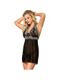 Subblime Babydoll Nero con Dettagli Floreali Bianchi S/M