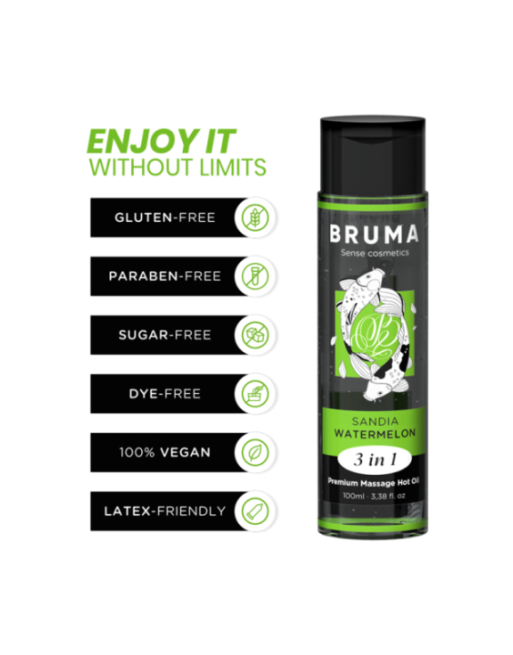 BRUMA - OLIO DA MASSAGGIO PREMIUM EFFETTO CALORE SAPORE ANGURIA 3 IN 1 - 100 ML