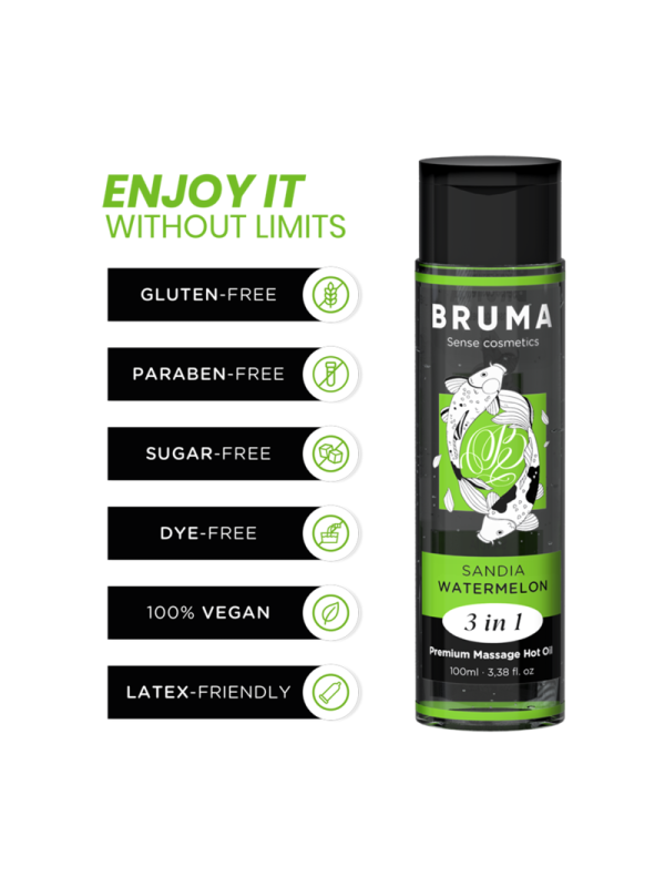 BRUMA - OLIO DA MASSAGGIO PREMIUM EFFETTO CALORE SAPORE ANGURIA 3 IN 1 - 100 ML