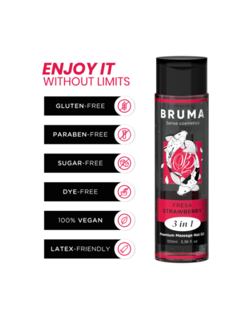 BRUMA - OLIO DA MASSAGGIO PREMIUM EFFETTO CALORE SAPORE FRAGOLA 3 IN 1 - 100 ML