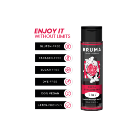 BRUMA - OLIO DA MASSAGGIO PREMIUM EFFETTO CALORE SAPORE FRAGOLA 3 IN 1 - 100 ML