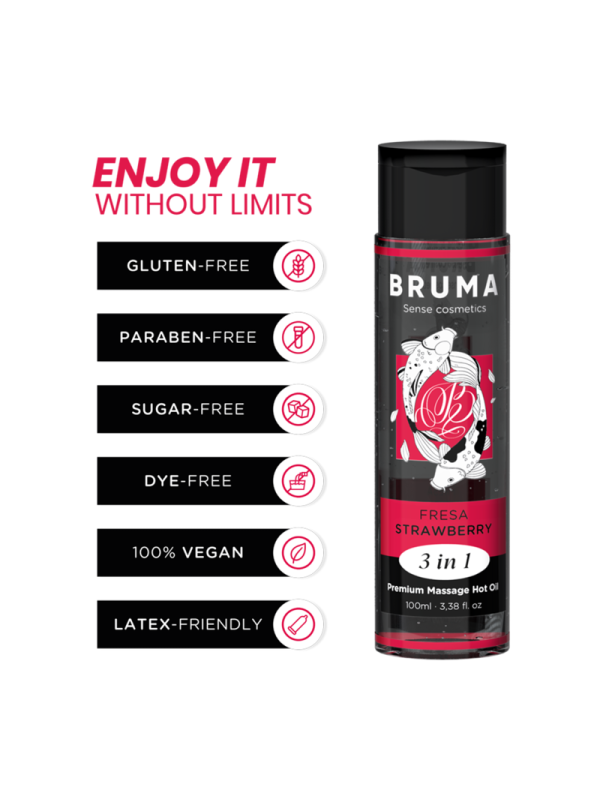 BRUMA - OLIO DA MASSAGGIO PREMIUM EFFETTO CALORE SAPORE FRAGOLA 3 IN 1 - 100 ML