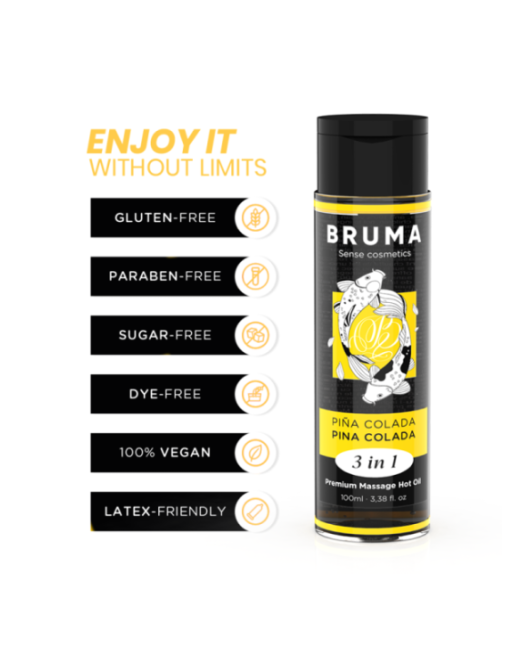 BRUMA - OLIO DA MASSAGGIO PREMIUM EFFETTO CALORE SAPORE PINA COLADA 3 IN 1 - 100 ML