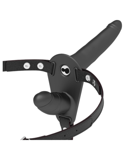 FETISH SUBMISSIVE HARNESS - VIBRATORE NERO A DOPPIA PENETRAZIONE