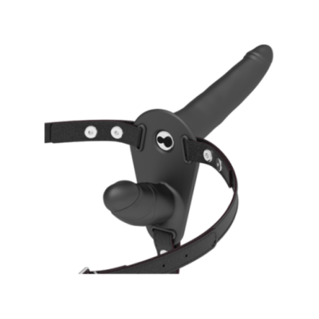 FETISH SUBMISSIVE HARNESS - VIBRATORE NERO A DOPPIA PENETRAZIONE
