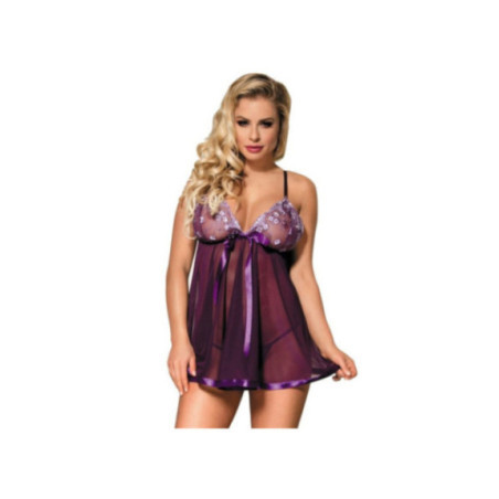 SUBBLIME - BABYDOLL CON FIOCCO E DETTAGLI LUCIDI VIOLA S / M