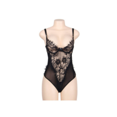 SUBBLIME - QUEEN PLUS PIZZO FLOREALE E TEDDY NERO CON FRANGE