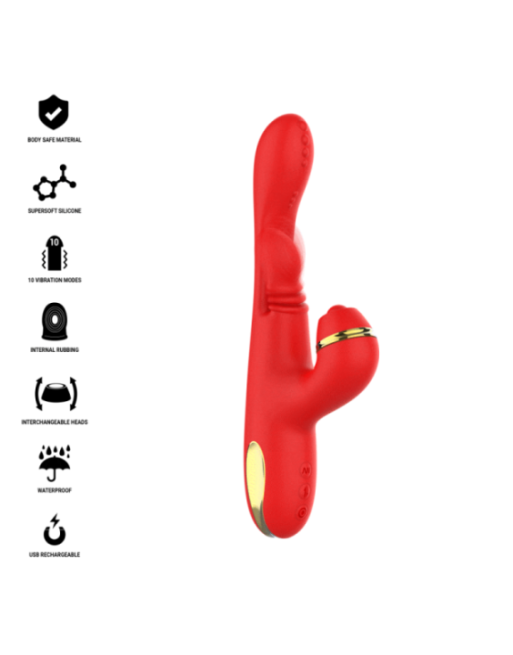 INTENSE - KATY STIMOLATORE CLITORIDEO MULTIFUNZIONE 4 TESTINE INTERCAMBIABILI ROSSO