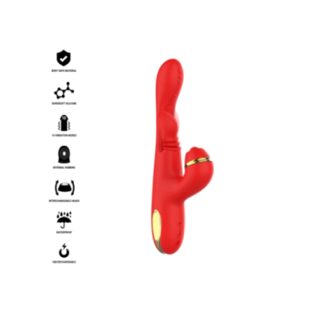 INTENSE - KATY STIMOLATORE CLITORIDEO MULTIFUNZIONE 4 TESTINE INTERCAMBIABILI ROSSO