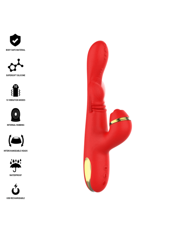 INTENSE - KATY STIMOLATORE CLITORIDEO MULTIFUNZIONE 4 TESTINE INTERCAMBIABILI ROSSO