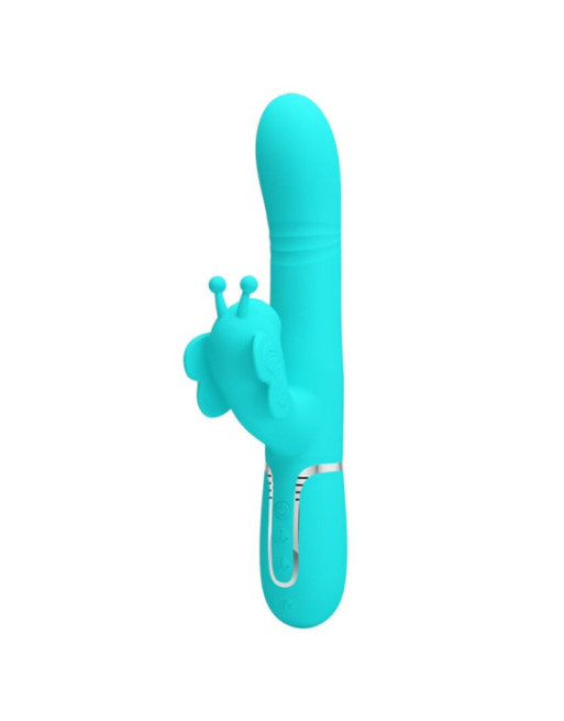 PRETTY LOVE - VIBRATORE MULTIFUNZIONE RABBIT 4 IN 1 FARFALLA VERDE ACQUA