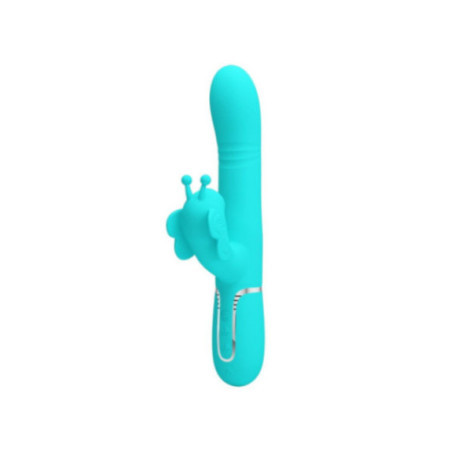 PRETTY LOVE - VIBRATORE MULTIFUNZIONE RABBIT 4 IN 1 FARFALLA VERDE ACQUA