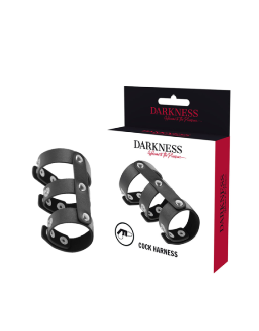 DARKNESS - ANELLO DOPPIO PER PENE E TESTICOLI IN PELLE REGOLABILE
