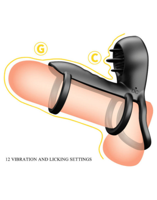 PRETTY LOVE - GUAINA PER PENE JAMMY 12 VIBRAZIONI CON LINGUA IN SILICONE RICARICABILE
