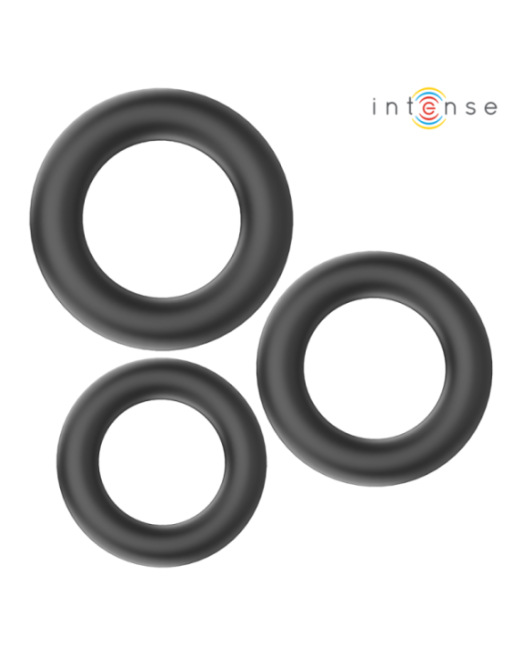 INTENSE - HUGH 3 ANELLI PER PENE IN SILICONE BASIC NERI