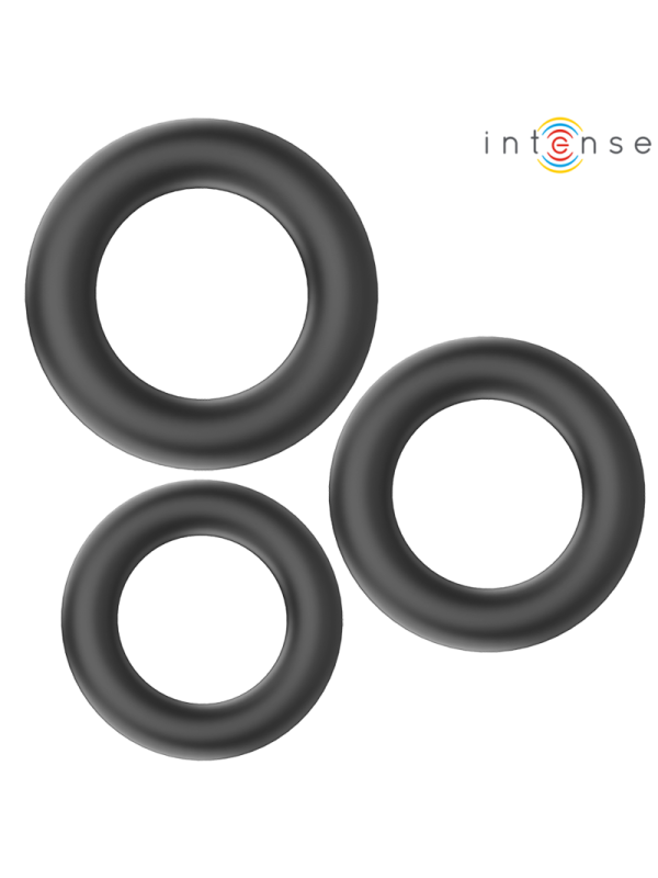 INTENSE - HUGH 3 ANELLI PER PENE IN SILICONE BASIC NERI