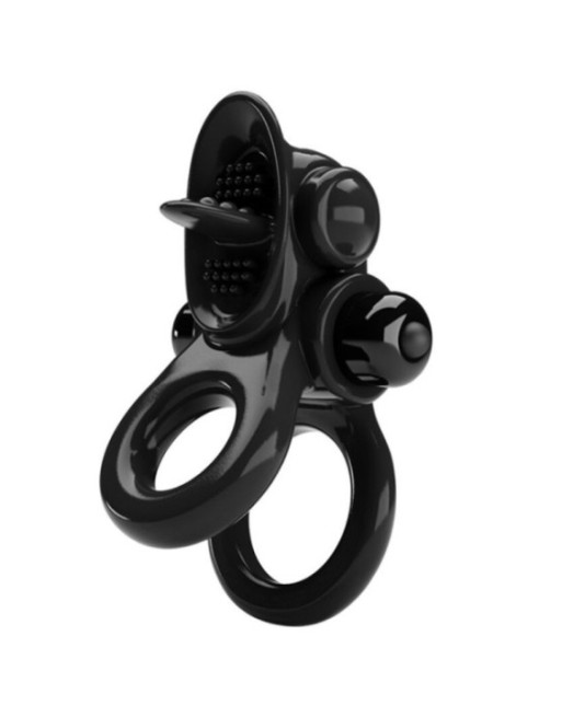 PRETTY LOVE - PASSIONATE RING DOPPIO ANELLO VIBRANTE + STIMOLATORE CLITORIDE NERO