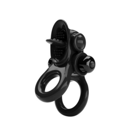 PRETTY LOVE - PASSIONATE RING DOPPIO ANELLO VIBRANTE + STIMOLATORE CLITORIDE NERO