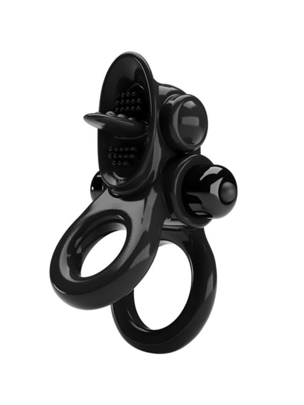 PRETTY LOVE - PASSIONATE RING DOPPIO ANELLO VIBRANTE + STIMOLATORE CLITORIDE NERO