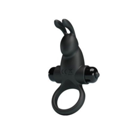 PRETTY LOVE - ANELLO VIBRANTE + STIMOLATORE CLITORIDEO CONIGLIO 10 VIBRAZIONI NERO