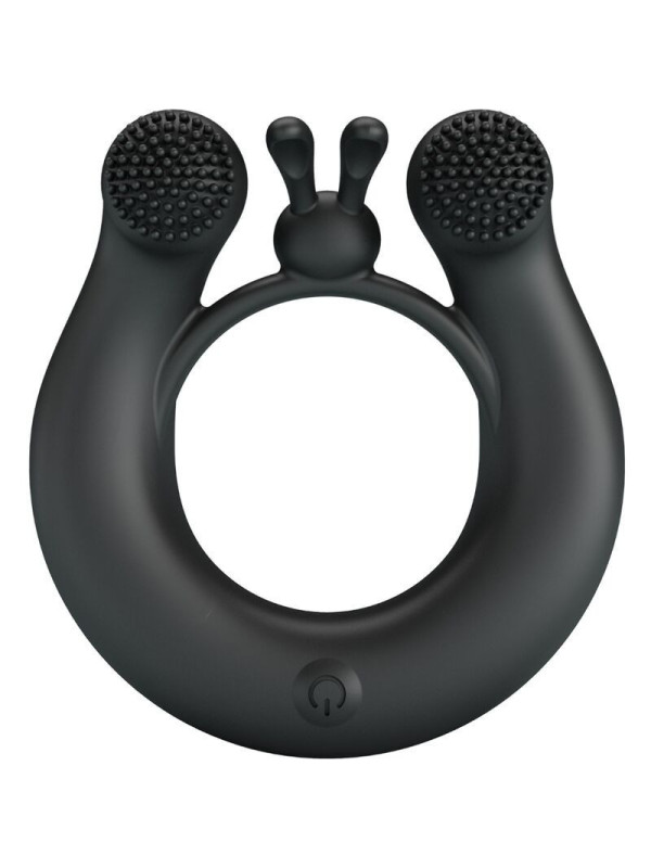 PRETTY LOVE - ANELLO VIBRANTE DAHLIA + STIMOLATORE CLITORIDEO 12 VIBRAZIONI NERO