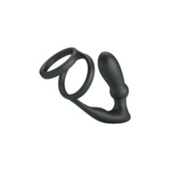 PRETTY LOVE - ANELLO PER PENE EMONI + TAPPO ANALE 12 VIBRAZIONI NERO