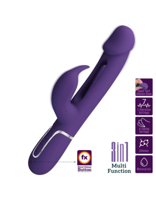 PRETTY LOVE - VIBRATORE MULTIFUNZIONE KAMPAS RABBIT 3 IN 1 CON LINGUA VIOLA
