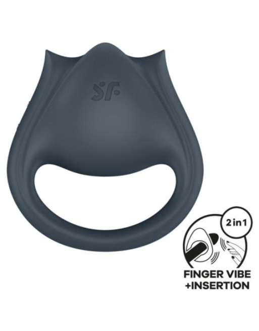 SATISFYER - PERFECT PAIR 2 MULTIVIBRATORE 2 IN 1 ANELLO PER PENE E STIMOLATORE PER DITA GRIGIO