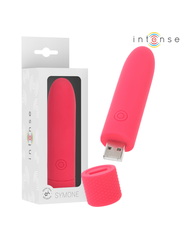 INTENSE - SYMONE PROIETTILE VIBRANTE RICARICABILE USB 8 VIBRAZIONI ROSSO 10 X 2,2 CM