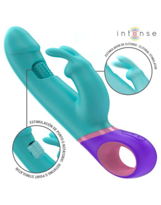 INTENSE - MONICA VIBRATORE RABBIT CON STIMOLATORE G-SPOT ROTANTE BLU