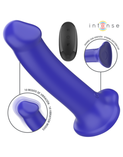 INTENSE - VIBRATORE VICTORIA CON VENTOSA 10 VIBRAZIONI BLU SCURO TELECOMANDO