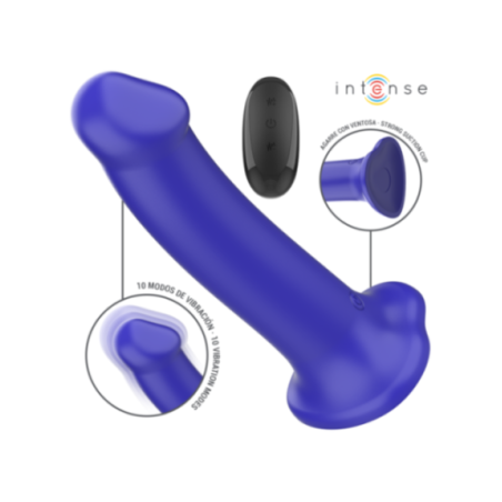 INTENSE - VIBRATORE VICTORIA CON VENTOSA 10 VIBRAZIONI BLU SCURO TELECOMANDO