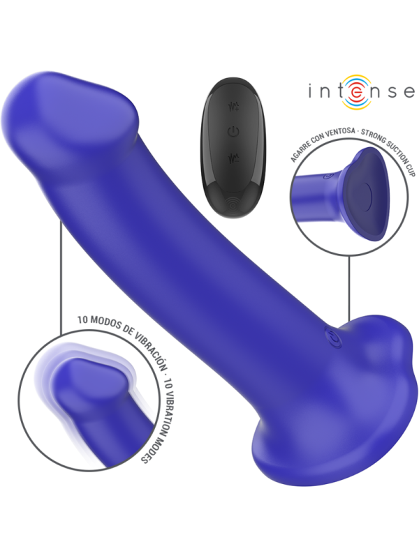INTENSE - VIBRATORE VICTORIA CON VENTOSA 10 VIBRAZIONI BLU SCURO TELECOMANDO