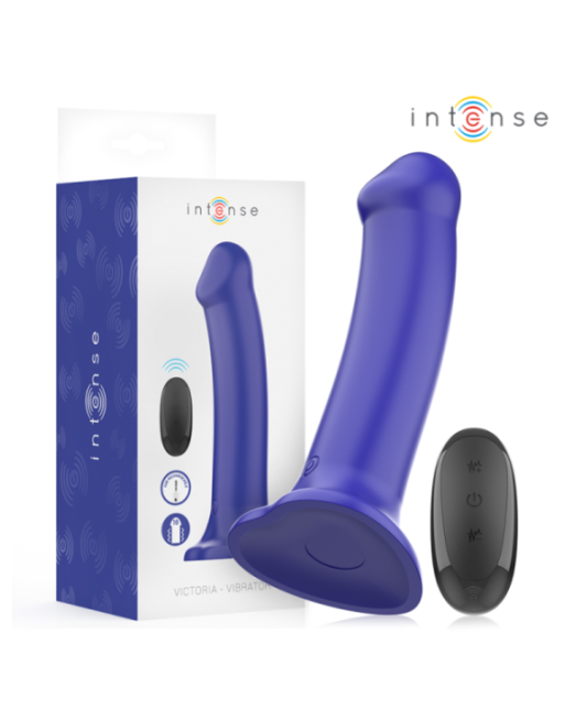 INTENSE - VIBRATORE VICTORIA CON VENTOSA 10 VIBRAZIONI BLU SCURO TELECOMANDO