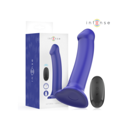 INTENSE - VIBRATORE VICTORIA CON VENTOSA 10 VIBRAZIONI BLU SCURO TELECOMANDO