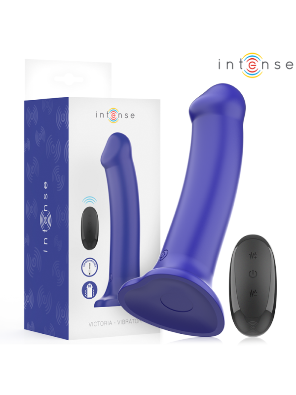 INTENSE - VIBRATORE VICTORIA CON VENTOSA 10 VIBRAZIONI BLU SCURO TELECOMANDO