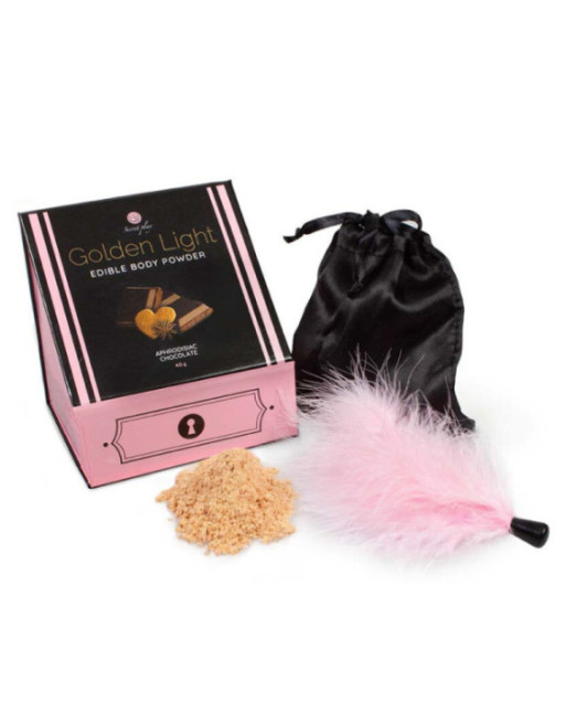 SECRETPLAY - KIT GOLDEN LIGHT AFRODISIACO POLVERE EDIBILE DI CIOCCOLATO E PIUMA