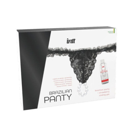 INTT RELEASES - SLIP NERO BRASILIANO CON PERLE E GEL LUBRIFICANTE 50 ML