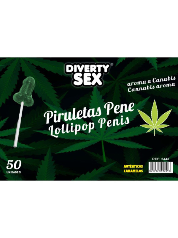 DIABLO GOLOSO - 50 LECCA-LECCA A FORMA DI PENE AROMA DI CANNABIS