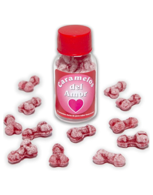DIABLO PICANTE - 12 CARAMELLE DAMORE A FORMA DI PENE FRAGOLA/CILIEGIA