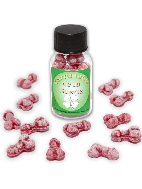 DIABLO PICANTE - 12 CARAMELLE PORTAFORTUNA A FORMA DI PENE FRAGOLA/CILIEGIA