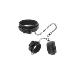 FETISH SUBMISSIVE - COLLANA E MANETTE IN PELLE VEGANA CON FODERA IN NOPRENE