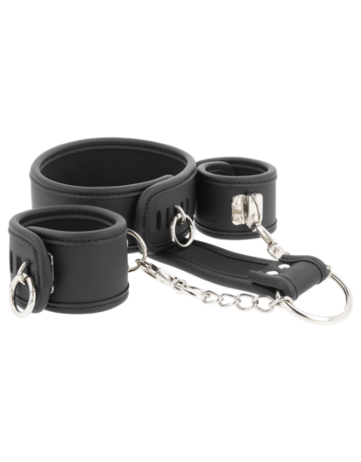 FETISH SUBMISSIVE - COLLANA E MANETTE IN PELLE VEGANA CON FODERA IN NOPRENE