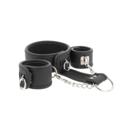 FETISH SUBMISSIVE - COLLANA E MANETTE IN PELLE VEGANA CON FODERA IN NOPRENE
