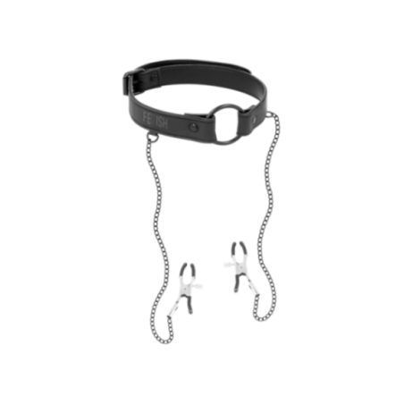 FETISH SUBMISSIVE - ANELLO GAG CON MORSETTI PER CAPEZZOLI
