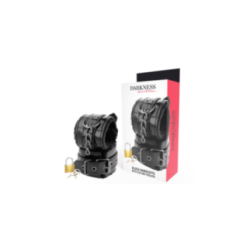 DARKNESS - MANETTE NERE REGOLABILI IN PELLE CON LUCCHETTO